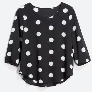 Kaileigh Stitch Fix 3/4 Sleeve Polka Dot Scoop Neck Blouse Top